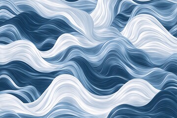 Poster - Abstract Blue and White Wavy Pattern, Flowing Lines, Smooth Curves, Elegant Design