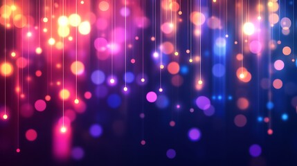 Poster - Abstract Bokeh Lights with Hanging Luminous Dots, Purple, Pink and Blue Color