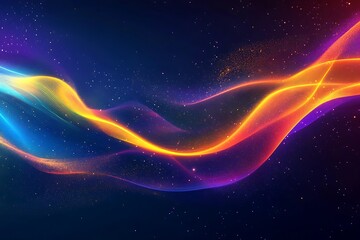 Poster - Abstract Flowing Energy Waves with Particles on Dark Blue Background Design