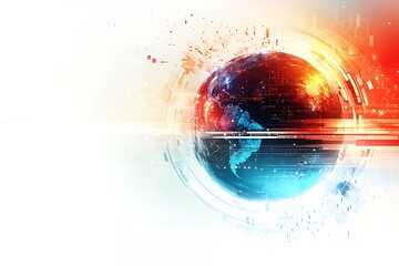Poster - Abstract Globe with Data Circuitry on White Background in Red and Blue Tones