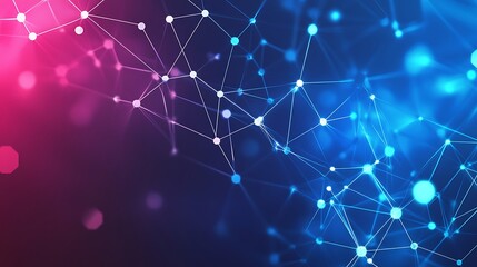 Poster - Abstract Network Connection with White Lines, Dots, Blue & Pink Gradient Background