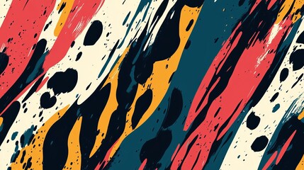 Poster - Abstract painting with diagonal strokes of red yellow blue and black on a beige background