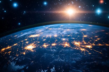 Aufkleber - Night Planet Earth from Space with City Lights and Stars against Dark Sky View