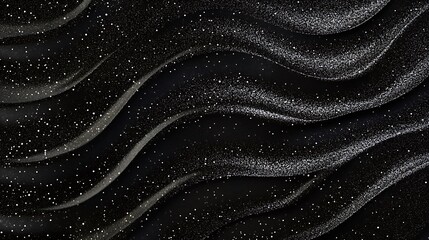 Poster - Swirling Black Texture with Sparkling White Particles and Wavy Streaks Design