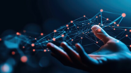 Aufkleber - A human hand reaching out, surrounded by glowing digital connections in a futuristic setting