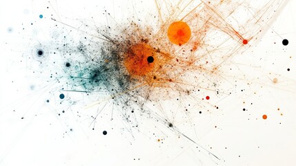 Poster - Abstract rendering with colorful circles and lines on a white background creating a complex design