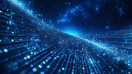 Poster - Abstract blue particles and lines creating a digital network in a dark space background design