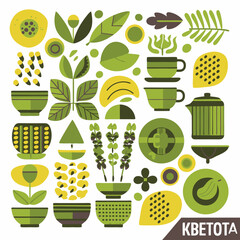 Poster - Abstract Botanical Composition: A vibrant abstract composition, meticulously designed with an array of stylized leaves, flowers, and organic shapes in a refreshing green palette.