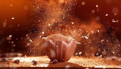 Wall Mural - Hot chocolate burst with cinnamon-dusted particles caught in the air, droplets in golden hou