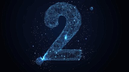 Poster - Abstract Vector Number 2 in Starry Sky Universe with Planets and Stars, Minimalist Wireframe SVG Concept for Space and Technology Themes