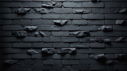 Poster - Dark jagged brick surface on a black wall backdrop