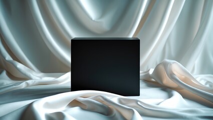 Poster - Black support on white cloth, room for text. Chic display for product