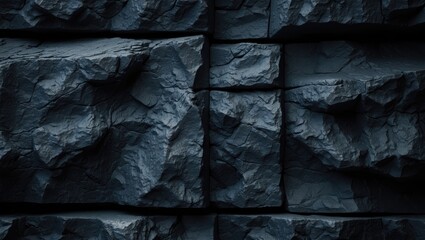 Poster - Close-up of black rock texture. Stone wall backdrop for design. Ample copy space. Wide banner.