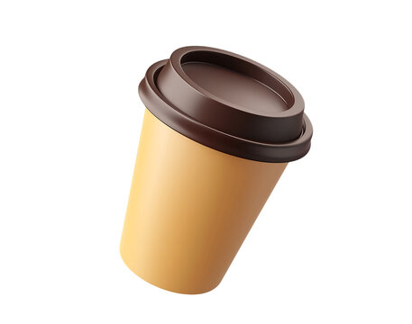 3D icon of a coffee cup with a lid, flying out from the top, on a transparent background