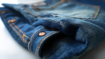 Poster - Close-up of blue denim texture, showing fabric weave and stitching detail.  Illustrative of textile, fashion, and clothing design concepts