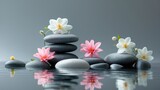 Stunning flower and rock zen spa in the backdrop