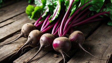 Poster - Background featuring harvested long deep red beet in cylindrical shape