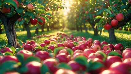 Poster - Abundant ripe red apples ready for picking on tree.