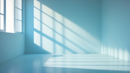Leinwandbilder - Empty light blue wall and sleek floor with captivating light reflection. Presentation backdrop.