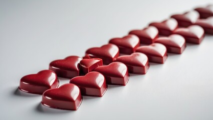 Poster - Affection, passion, and backdrop - heart-shaped chocolate treats on a white surface with empty space