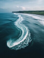 Aufkleber - Ocean waves intertwine seamlessly to create a heartbeat line symbolizing the connection of life and water along a serene coastline