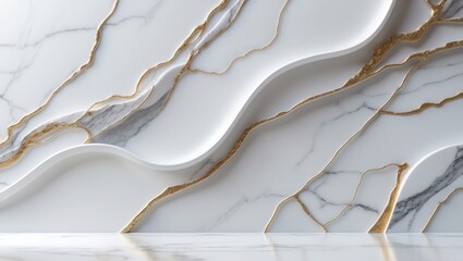 Poster - Opulent white and gold marble veining, Natural marble stone for digital design.