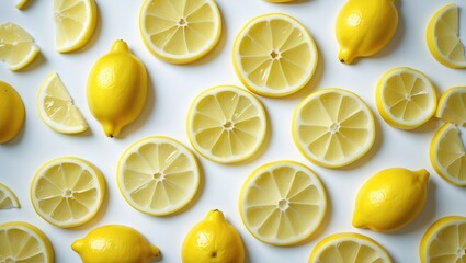 Poster - Lemon slices arranged as a pattern on a plain background