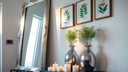 Aufkleber - Living room decor showcasing paintings against a white wall