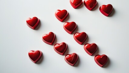 Poster - Romance, love, and setting - heart-shaped chocolate confections against a white background with room for text