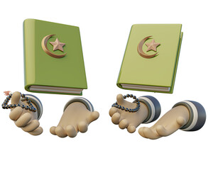 Leinwandbilder - Al-Quran and pray elements of international Islamic holidays and suitable for memorizing the Quran. Realistic 3d design emoji. 3d rendering and 3D illustration