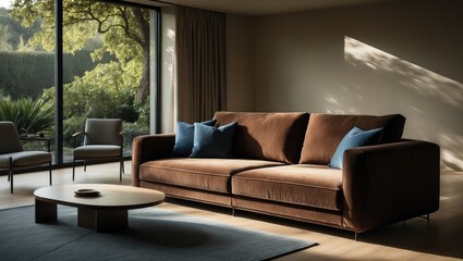 Poster - Lounge living room interior featuring horizontal arrangement of chairs, couch, and cozy furniture