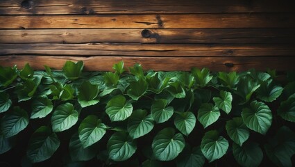 Aufkleber - Wood background with leaves for text