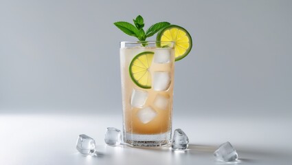 Aufkleber - Glass of lemonade or limeade featuring ice and a lemon slice