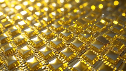 Poster - Background texture of gold yellow square mosaic tiles representing luxury and richness.