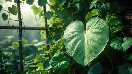 Aufkleber - Vine-grown leafy greens flourishing in the garden.