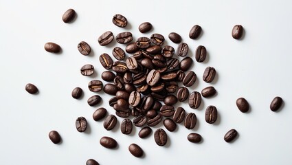 Poster - A variety of roasted coffee beans set against a white backdrop, seen from above