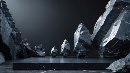 Poster - Natural rock pedestal backdrop for premium item presentation.