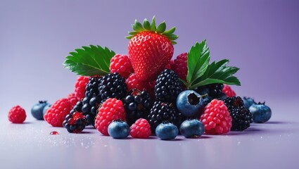 Aufkleber - Various fresh berries cascading on a light backdrop