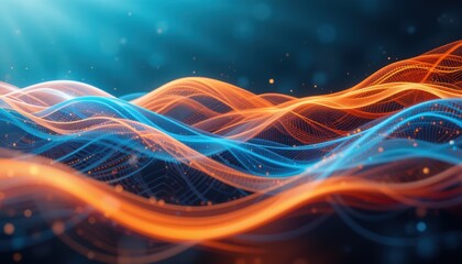 Fototapete - Abstract Interconnected Waves Global Network Concept, Digital Art, Technology Background