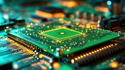 Poster - Detailed view of electronic motherboard card.