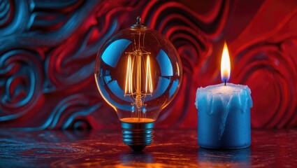 Aufkleber - Abstract background featuring a lit blue candle and light bulb.