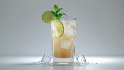Aufkleber - Lemonade or limeade served in a glass with ice and a lemon slice