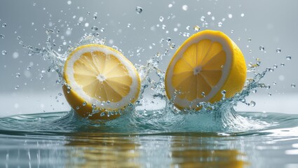 Poster - Lemon splashed in water, creating a mess