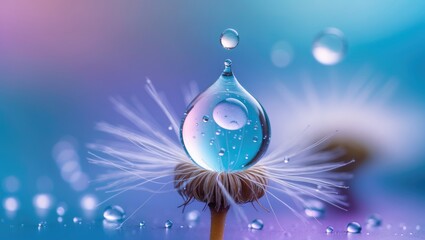 Poster - Stunning dew droplets on a dandelion seed macro.