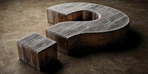 Poster - Stone question mark on dark background,  a 3D rendering symbolizing inquiry, mystery, or problem-solving