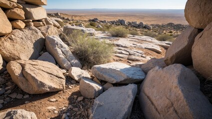 Poster - Impressive Stone backdrop. Rock wall. Background featuring large concrete blocks. Surface texture. Massive stack of stones