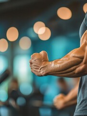 Aufkleber - Muscular flex in a modern gym highlighting strength and dedication during an intense workout session