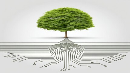 Poster - Unique tree with embedded circuitry symbolizing growth and technology in the heart of nature and finance