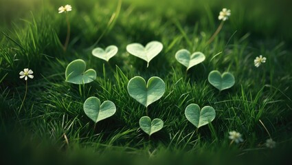 Poster - A cluster of clover or a comparable round-leafed plant thriving in a grassy region.