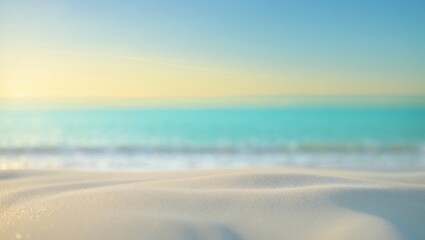 Poster - Tropical beach summer backdrop with a blurred horizon. Light-colored sand in front of shimmering water. Natural coastal scenery.